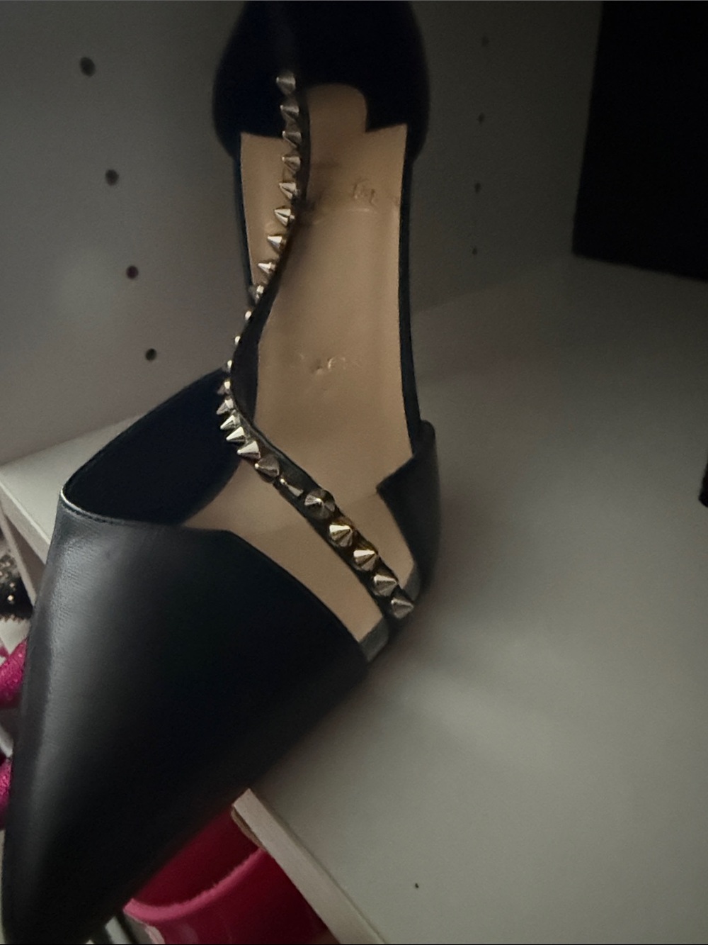Christian Louboutin Black Pointed-Toe Studded D'Orsay Pumps - Picture 4 of 6